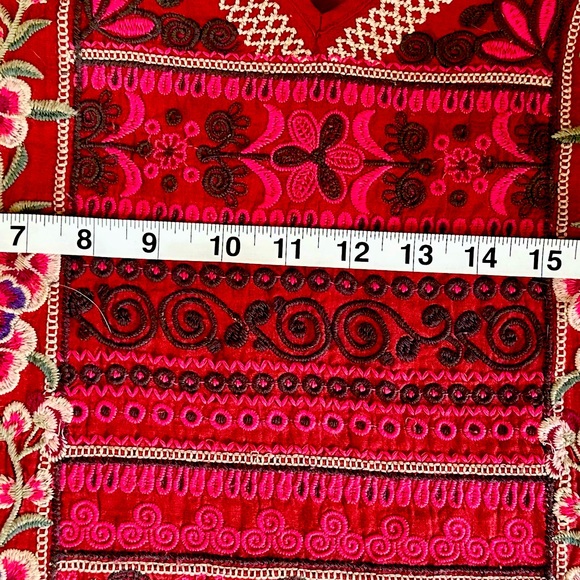 Johnny Was Workshop Ramie Linen Embroidered Spaghetti Strap Top Red Medium - Picture 2 of 10